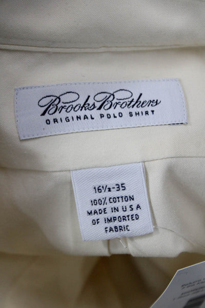 Brooks Brothers Mens Button-Down Dress Shirt Beige Cotton Long Sleeve Size M