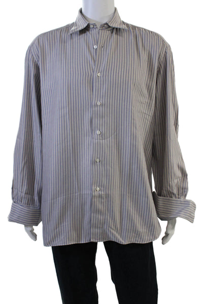Borrelli Mens Point Collar Beige Cotton Dress Shirt Big & Tall Size M