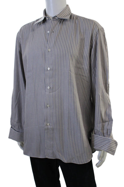 Borrelli Mens Point Collar Beige Cotton Dress Shirt Big & Tall Size M