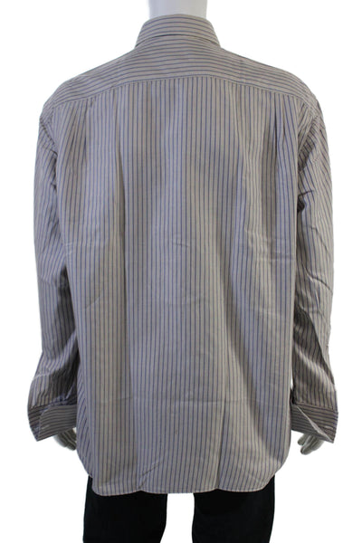 Borrelli Mens Point Collar Beige Cotton Dress Shirt Big & Tall Size M