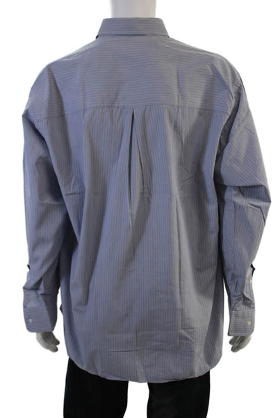 Donna Karan New York Mens Point Collar Striped Cotton Dress Shirt Size L
