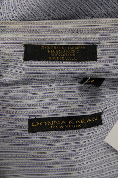 Donna Karan New York Mens Point Collar Striped Cotton Dress Shirt Size L