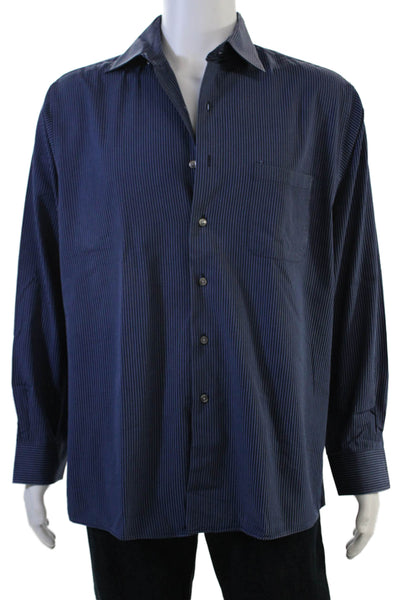 CK Calvin Klein Mens Dark Blue Striped Cotton Point Shirt Big & Tall Size L