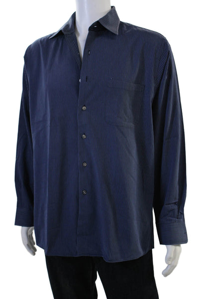 CK Calvin Klein Mens Dark Blue Striped Cotton Point Shirt Big & Tall Size L