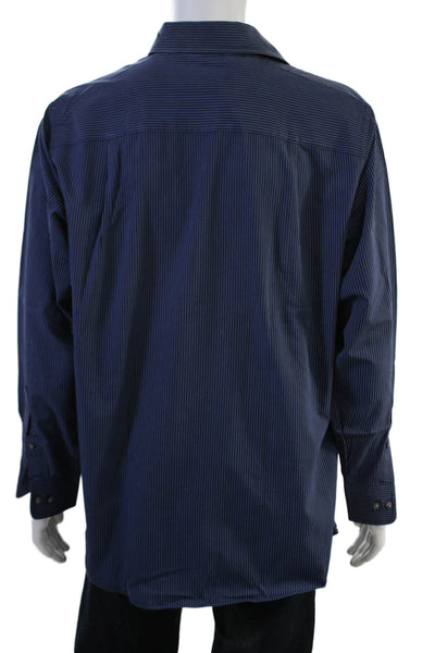 CK Calvin Klein Mens Dark Blue Striped Cotton Point Shirt Big & Tall Size L