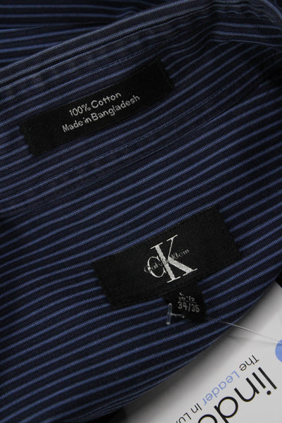 CK Calvin Klein Mens Dark Blue Striped Cotton Point Shirt Big & Tall Size L