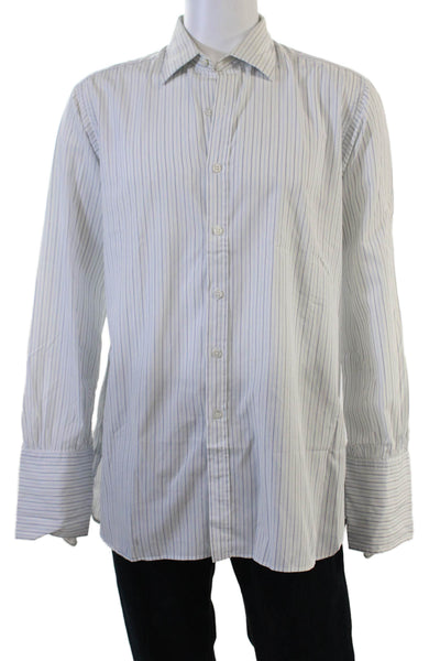 Turnbull & Asser Men Dress Shirt White Striped Long Sleeve Cotton Size L