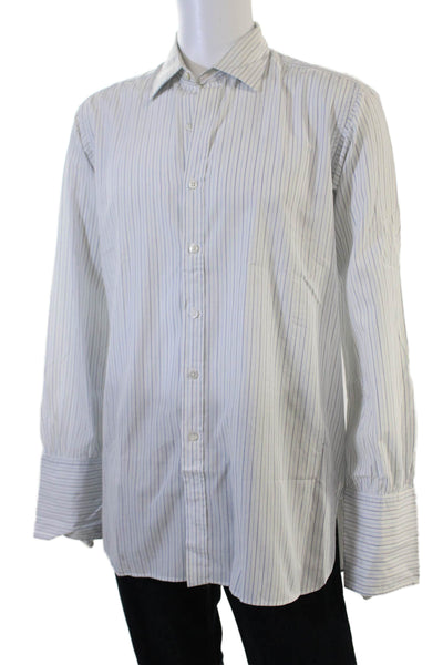 Turnbull & Asser Men Dress Shirt White Striped Long Sleeve Cotton Size L