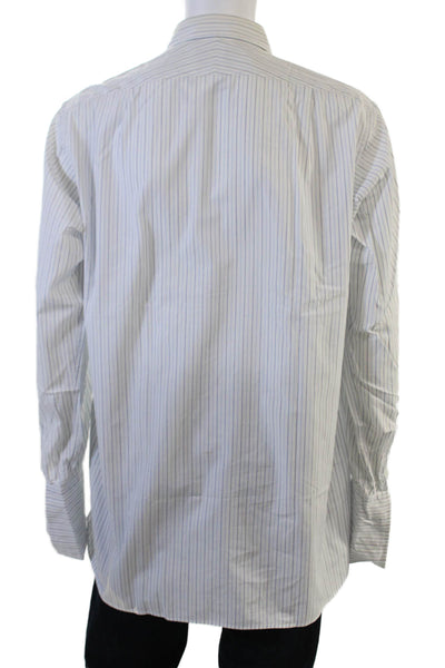 Turnbull & Asser Men Dress Shirt White Striped Long Sleeve Cotton Size L