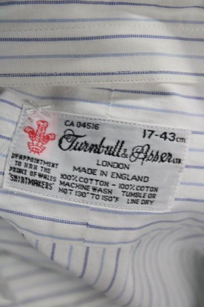 Turnbull & Asser Men Dress Shirt White Striped Long Sleeve Cotton Size L
