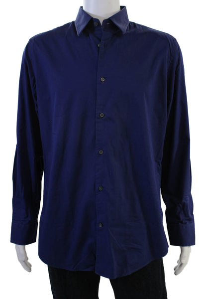 Banana Republic Mens Point Cotton Dress Shirt Dark Blue Long Sleeve Size L