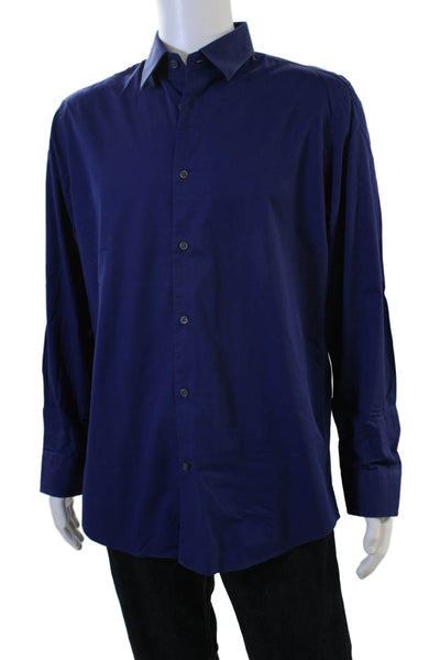 Banana Republic Mens Point Cotton Dress Shirt Dark Blue Long Sleeve Size L