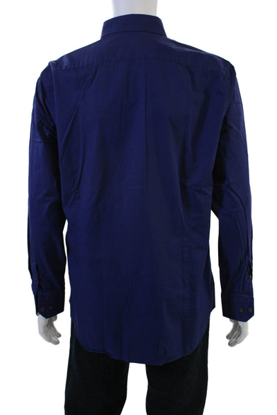 Banana Republic Mens Point Cotton Dress Shirt Dark Blue Long Sleeve Size L