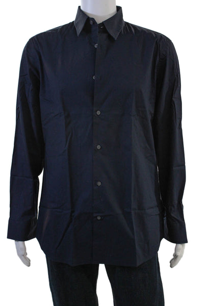 Banana Republic Mens Point Collar Dress Shirt Dark Blue Long Sleeve Size L