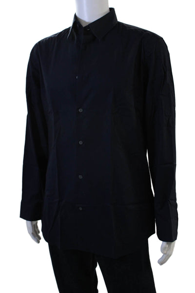 Banana Republic Mens Point Collar Dress Shirt Dark Blue Long Sleeve Size L