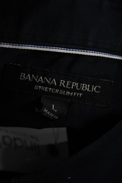 Banana Republic Mens Point Collar Dress Shirt Dark Blue Long Sleeve Size L