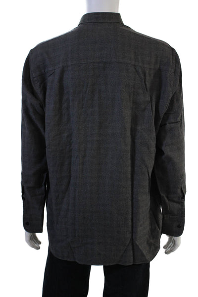 Ike Behar Mens Dark Gray Check Point Collar Button-Up Shirt 100% Cotton Size L