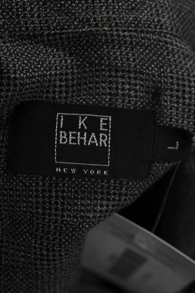 Ike Behar Mens Dark Gray Check Point Collar Button-Up Shirt 100% Cotton Size L