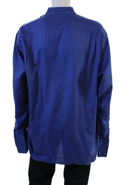 Lorenzini Mens Point Collar Dress Shirt Blue Egyptian Cotton Long Sleeve Size M