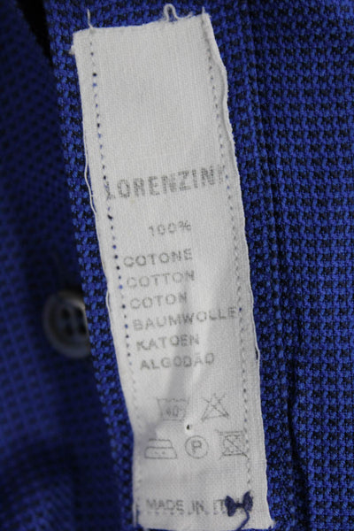 Lorenzini Mens Point Collar Dress Shirt Blue Egyptian Cotton Long Sleeve Size M