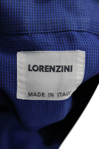 Lorenzini Mens Point Collar Dress Shirt Blue Egyptian Cotton Long Sleeve Size M