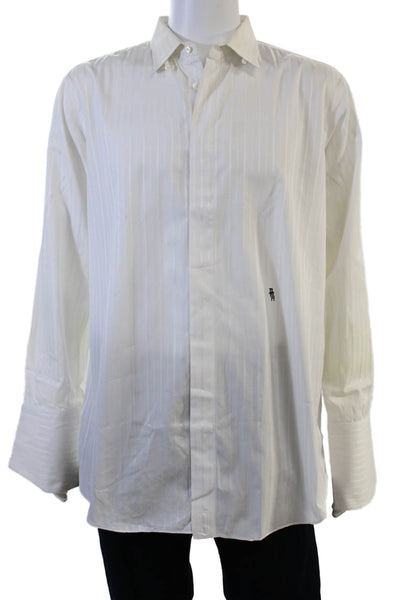 Ascot Chang Mens Button Down Cotton Striped Long Sleeve Collared Shirt Size L