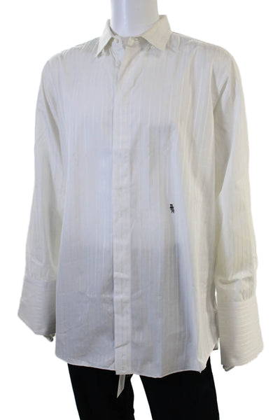 Ascot Chang Mens Button Down Cotton Striped Long Sleeve Collared Shirt Size L