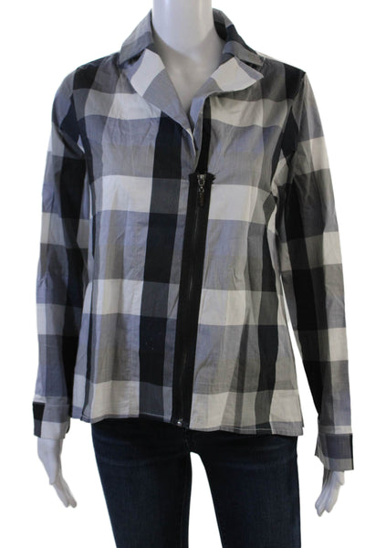 Comfy U.S.A. Womens Collared Check Black Zip Jacket Long Sleeve Size S