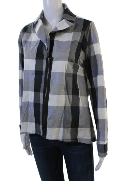 Comfy U.S.A. Womens Collared Check Black Zip Jacket Long Sleeve Size S