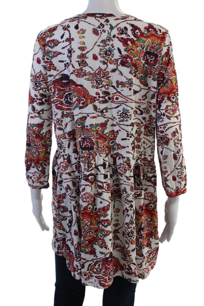 Peruvian Connection Women Tunic Silk Paisley White 3/4 Sleeve Boho Size L