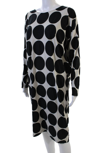 Marita Muurinainen Womens Shift Polka Dot Black Mini Dress Long Sleeve Size M