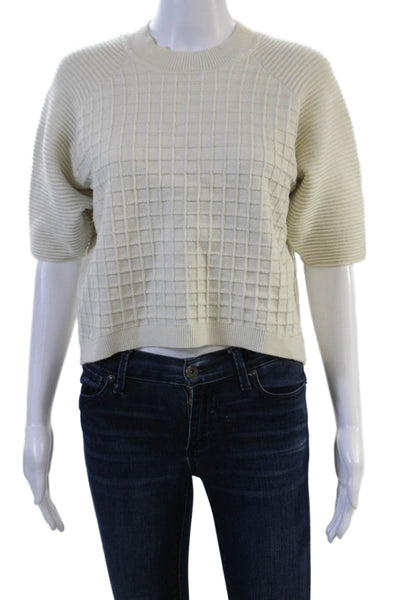 Raoul Unisex Pullover Sweater Beige Acrylic Geometric Short Sleeve Size S
