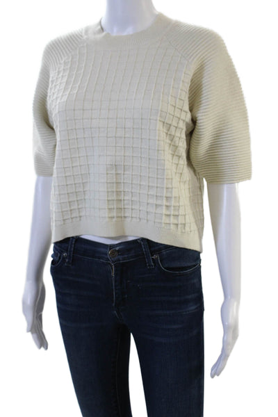 Raoul Unisex Pullover Sweater Beige Acrylic Geometric Short Sleeve Size S