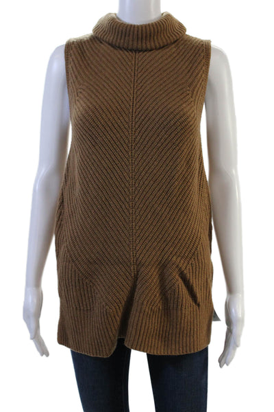 Boss Hugo Boss Unisex Turtleneck Herringbone Vest Brown Cashmere Size M
