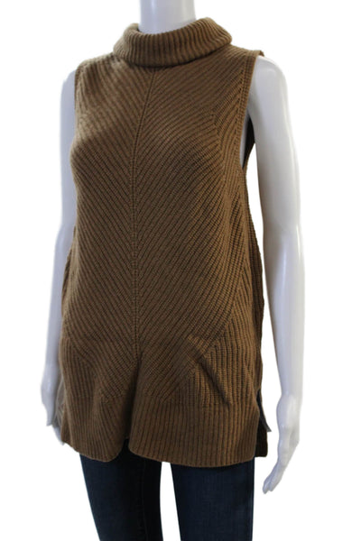 Boss Hugo Boss Unisex Turtleneck Herringbone Vest Brown Cashmere Size M