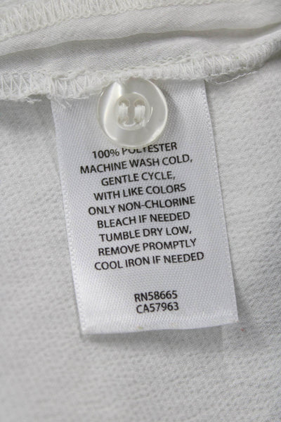 Open Edit Women Silk Collared Short Sleeve Button-Up Blouse White Size S