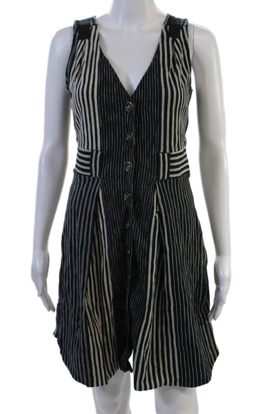 Marc By Marc Jacobs Women Striped Black Overall Dress Cotton Sleeveless Size XS