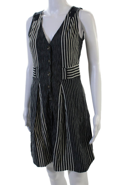 Marc By Marc Jacobs Women Striped Black Overall Dress Cotton Sleeveless Size XS