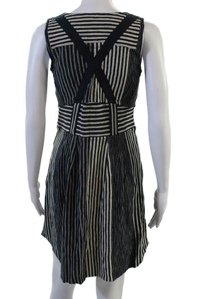 Marc By Marc Jacobs Women Striped Black Overall Dress Cotton Sleeveless Size XS