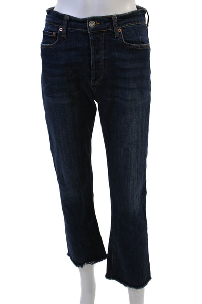 Zara Womens Cropped Dark Blue Mid Rise Button Jeans Size 6