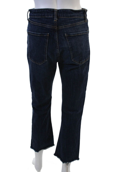 Zara Womens Cropped Dark Blue Mid Rise Button Jeans Size 6