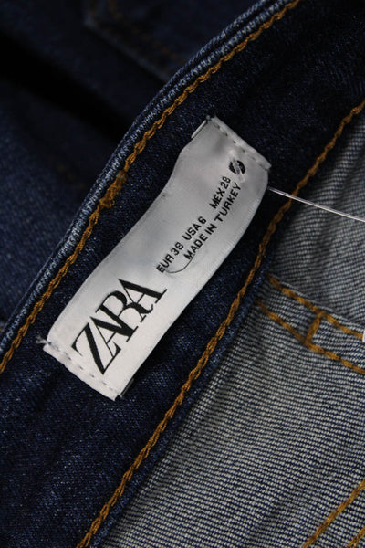 Zara Womens Cropped Dark Blue Mid Rise Button Jeans Size 6