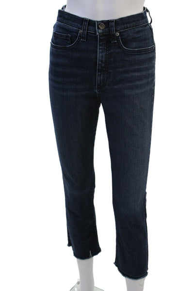 Veronica Beard Women Cropped Flared Jeans Dark Blue Button Mid Rise Size 26