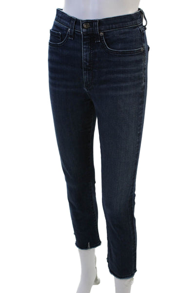 Veronica Beard Women Cropped Flared Jeans Dark Blue Button Mid Rise Size 26