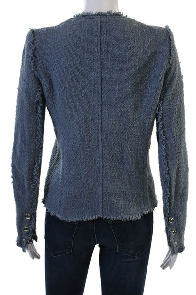 IRO Womens Designer Cotton Button Blazer Blue Crew Neck Long Sleeve Size 36