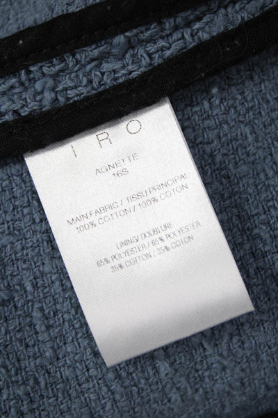 IRO Womens Designer Cotton Button Blazer Blue Crew Neck Long Sleeve Size 36