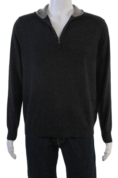 Saks Fifth Avenue Mens 100% Cashmere Mock Neck Zip Pullover Black Size M