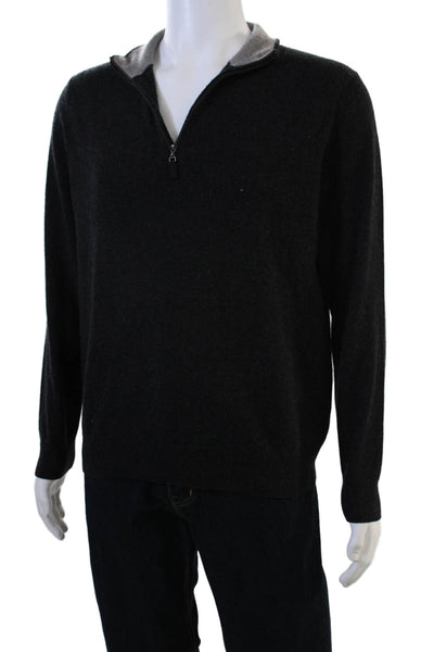 Saks Fifth Avenue Mens 100% Cashmere Mock Neck Zip Pullover Black Size M