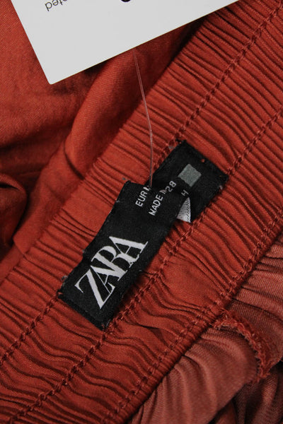 Zara Women Cropped Bohemian Orange Polyester Pants Size M
