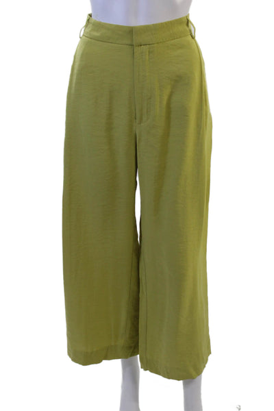 Zara Women Cropped Dress Pants Green Polyester Solid Petite Size XS